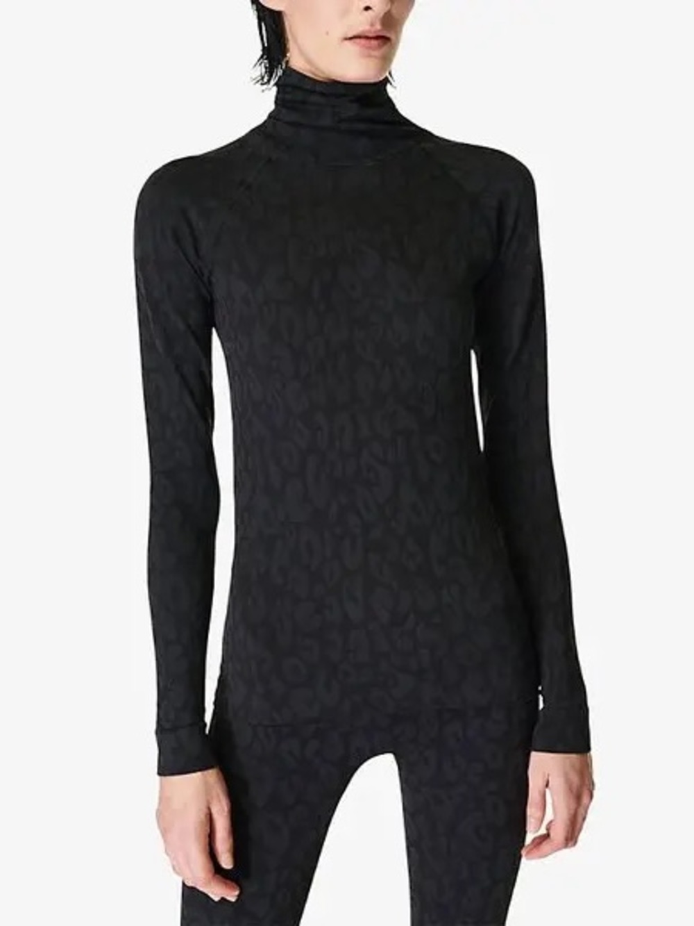 Sweaty Betty Leopard Jacquard High Neck Top- Small